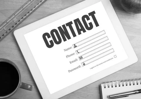 Contact details entry boxes on tablet Stock Photos