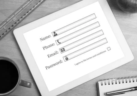 Contact entry boxes details on tablet Stock Photos