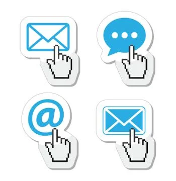 Contact - envelope, email, speech bubble  with cursor hand icons Stock Illustration