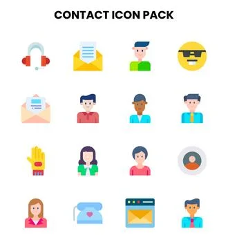 Contact Flat Vector Icons Pack Stock Illustration