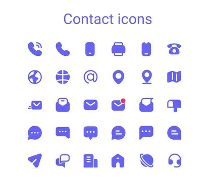 Contact glyph icons set. Solid small mini vector icons. Stock Illustration