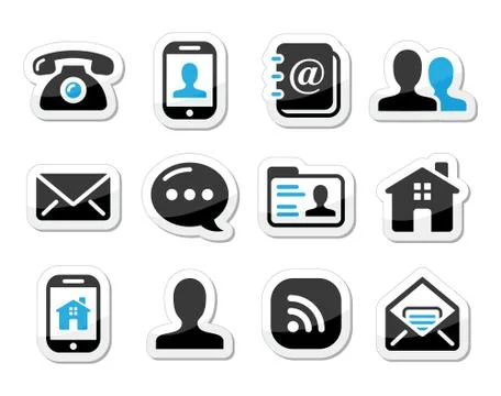 Contact, hotline, 24h help labels set Stock Illustration