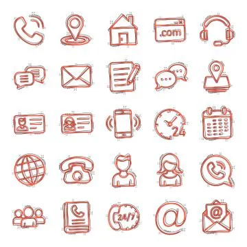 Contact icon set in comic style. Phone communication cartoon vector illustrat Illustrazione stock