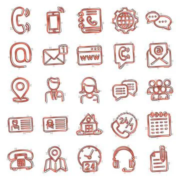 Contact icon set in comic style. Phone communication cartoon vector illustrat Illustrazione stock