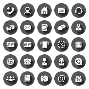 Contact icon set in flat style. Phone communication vector illustration on bl Stock Illustration