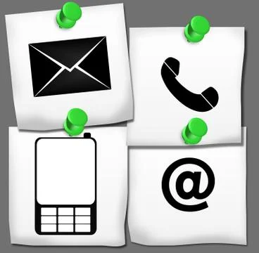Contact icons on post it Stock Illustration