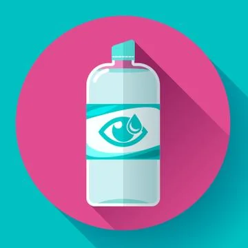 Contact lens daily solution icon with long shadow. Flat design style. Stock Illustration