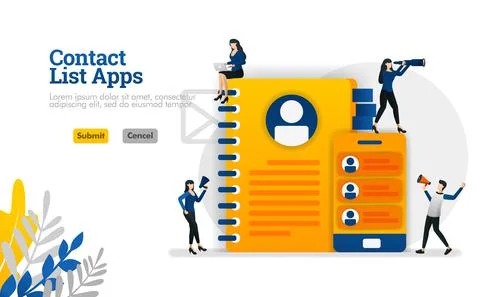 Contact list apps for mobile and reminders. equipped with books and smartphon Ilustração Stock