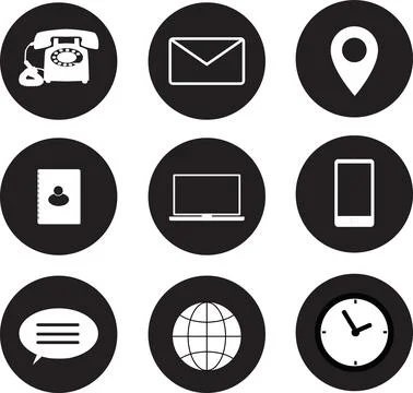 Contact page icon set on white background. Contact us sign. Web icon set. Stock Illustration