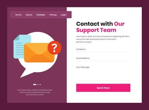 Contact page user interface design with FAQ representative illustration Illustrazione stock