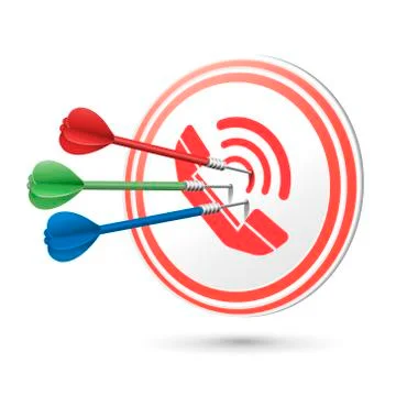 Contact us concept target with darts hitting on it Stock Illustration