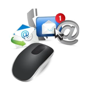 Contact us concept. wireless computer mouse isolated on white background Stock Illustration