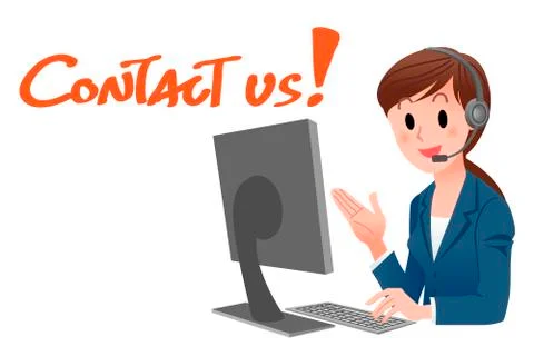 Contact us! customer service representative at computer Stock Illustration