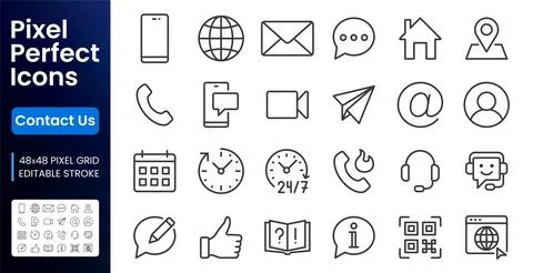 Contact us, customer support line icons set. Telephone, email, chatbot, 24 7 Иллюстрация