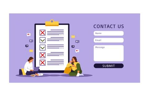 Contact us form template for web. Checklist, to-do list vector illustration.  Stock Illustration