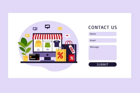 Contact us form template for web. Online shopping. Black friday. Pay with cre Stock Illustration