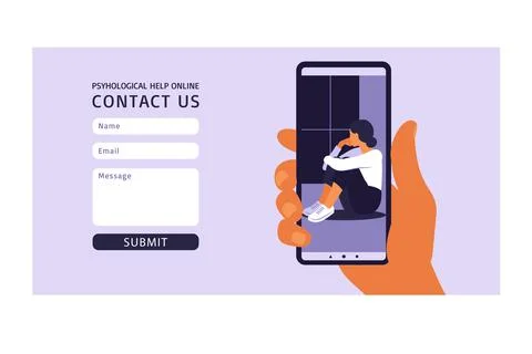 Contact us form template for web. Depression, mental health, stress and emoti Stock Illustration