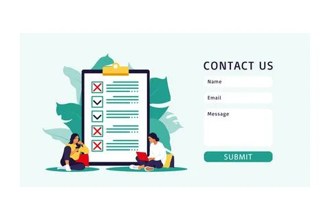 Contact us form template for web. Checklist, to-do list. List or notepad conc Stock Illustration