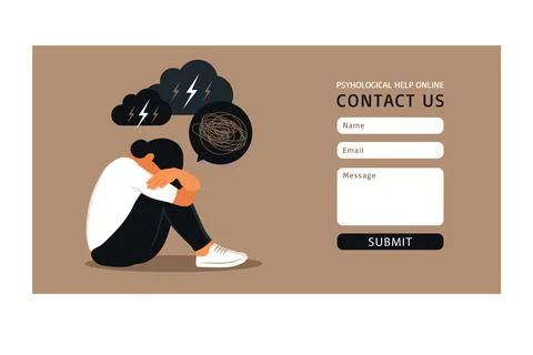 Contact us form template for web. Depression, mental health, stress and emoti Stock Illustration