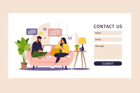 Contact us form template for web. Freelance, online education or social media Stock Illustration