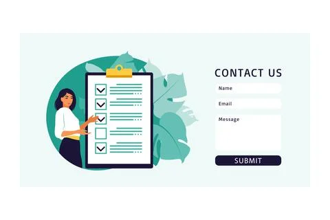 Contact us form template for web. Checklist, to-do list. List or notepad conc Stock Illustration