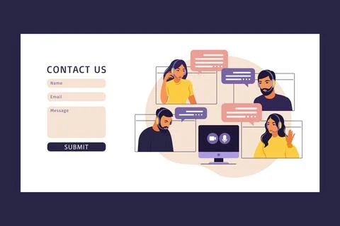 Contact us form template for web. Video meeting of people group. Online meeti Stock-Illustration