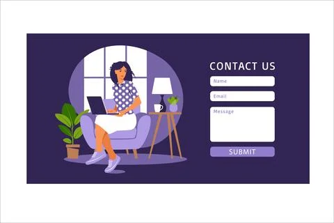 Contact us form template for web and Landing page. Female customer talking wi Stock-Illustration