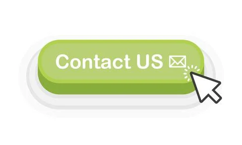 Contact US green 3D button in flat style isolated on white background. Vector Stockillustratie