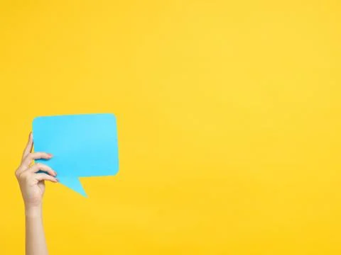 Contact us hand speech bubble copy space Foto stock