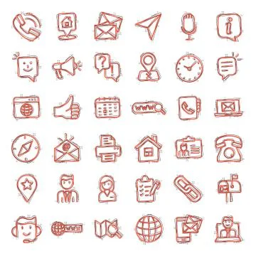 Contact us icon set in comic style. Mobile communication cartoon vector illus Stock Illustration