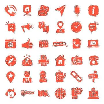 Contact us icon set in comic style. Mobile communication cartoon vector illus 스톡 일러스트