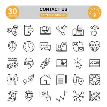 Contact Us Icon Set. Editable Stroke. Stock Illustration