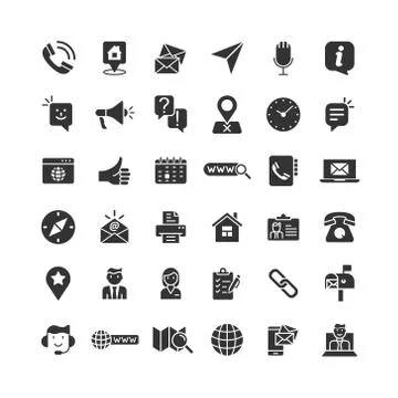 Contact us icon set in flat style. Mobile communication vector illustration o Illustrazione stock