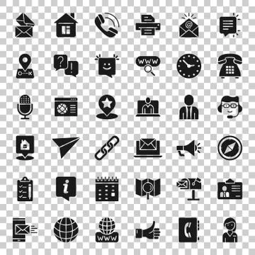 Contact us icon set in flat style. Mobile communication vector illustration o Illustrazione stock