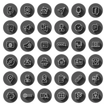 Contact us icon set in flat style. Mobile communication vector illustration o Illustrazione stock