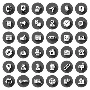 Contact us icon set in flat style. Mobile communication vector illustration o Illustrazione stock