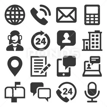 Contact Us Icons Set on White Background. Vector Stock Illustration