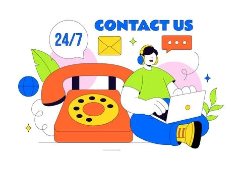Contact Us Illustration Customer Support Featuring Twenty Four Seven Hours .. 스톡 일러스트