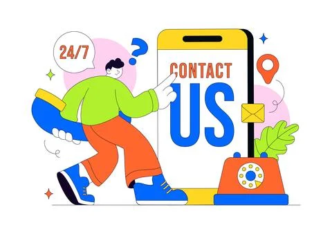 Contact Us Illustration Customer Support Featuring Twenty Four Seven Hours .. Stock Illustration