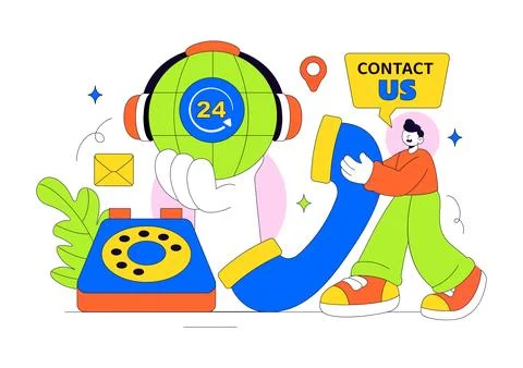 Contact Us Illustration Customer Support Featuring Twenty Four Seven Hours .. Stock Illustration