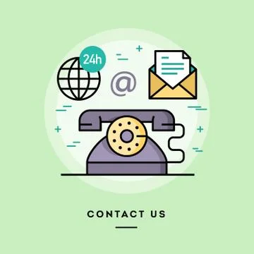 Contact us, line flat design banner Stock Illustration