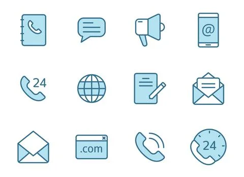 Contact us linear vector icons in two colors isolated on white background. Stock Illustration