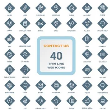 Contact Us - Set Of Thin Line Web Icons On A Rhombus Shields Isolated On A Stock Illustration