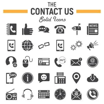 Contact us solid icon set, web button signs Stockillustratie