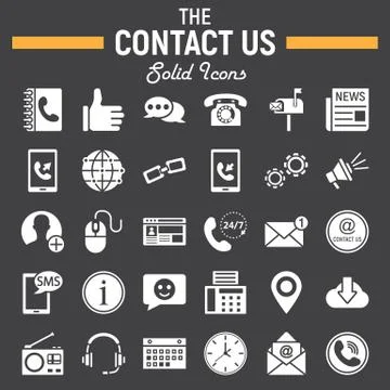 Contact us solid icon set, web button signs Stock Illustration