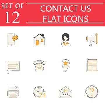 Contact Us solid icon set, Web Communication signs 스톡 일러스트