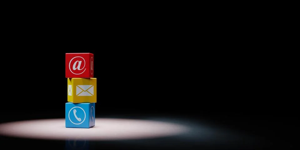 Contact Us Stack of Colorful Cubes Set Spotlighted on Black Background with C 스톡 일러스트
