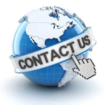 Contact us symbol with globe, 3d render Illustrazione stock
