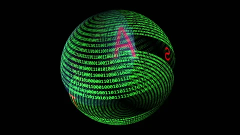Contact us text on binary data rotating sphere Stock Footage 132014450