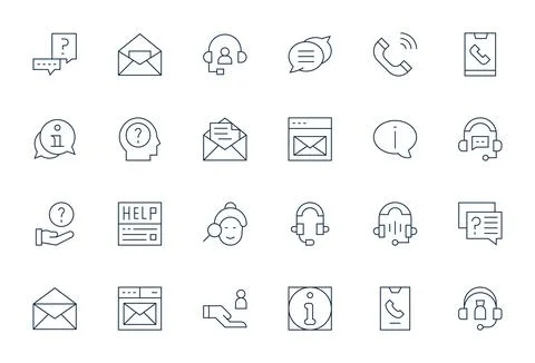 Contact Us Vector Icon Collection with 24 128x128 Thin Line Designs Stock Illustration